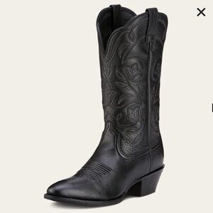 Ariat Heritage R Toe Cowgirl Boots Black Deertan Feminine Scalloped Top Size 6.5